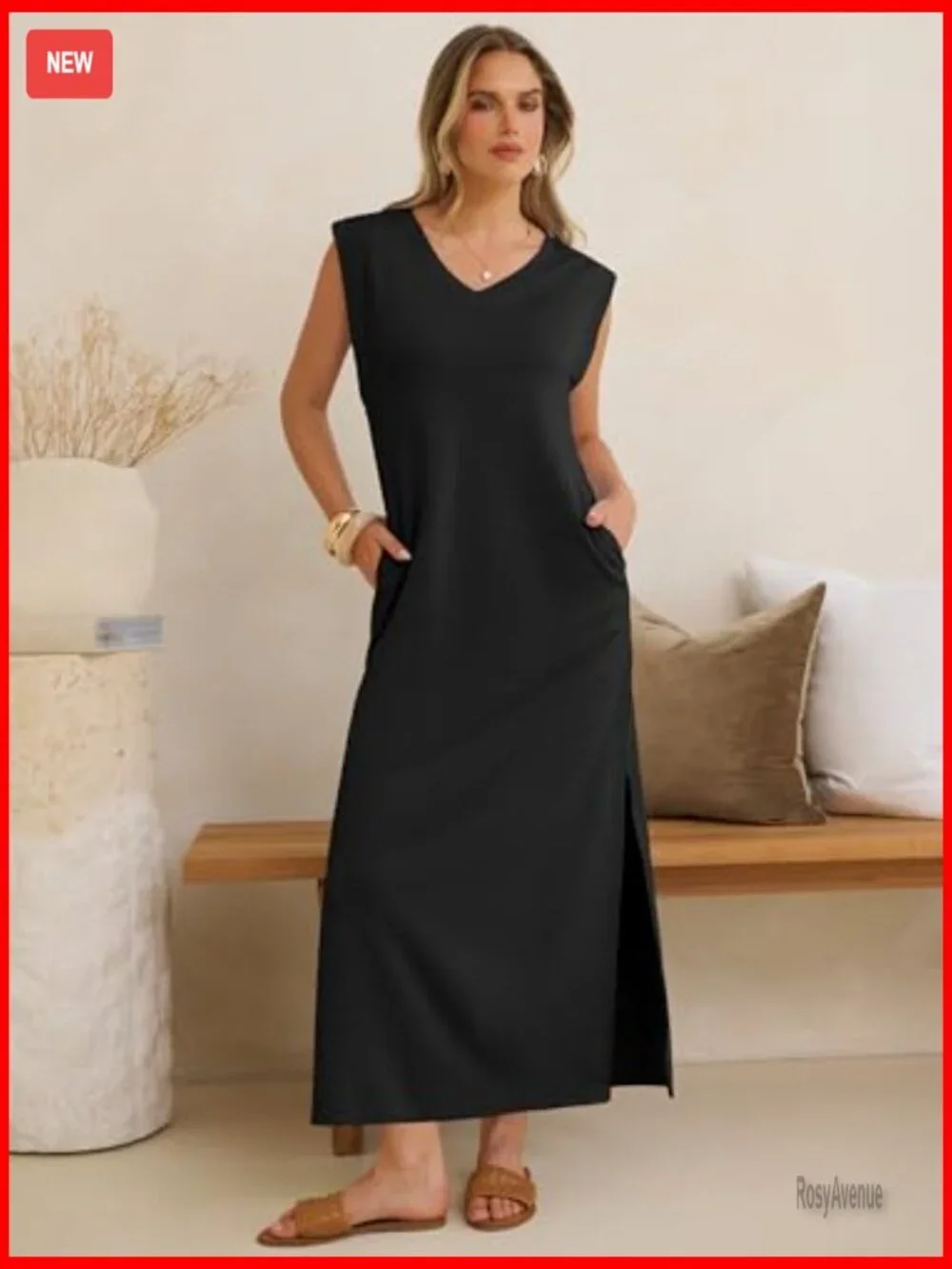 Sleeveless V-Neck Maxi Dress Wrinkle-Free Casual Summer Sundress